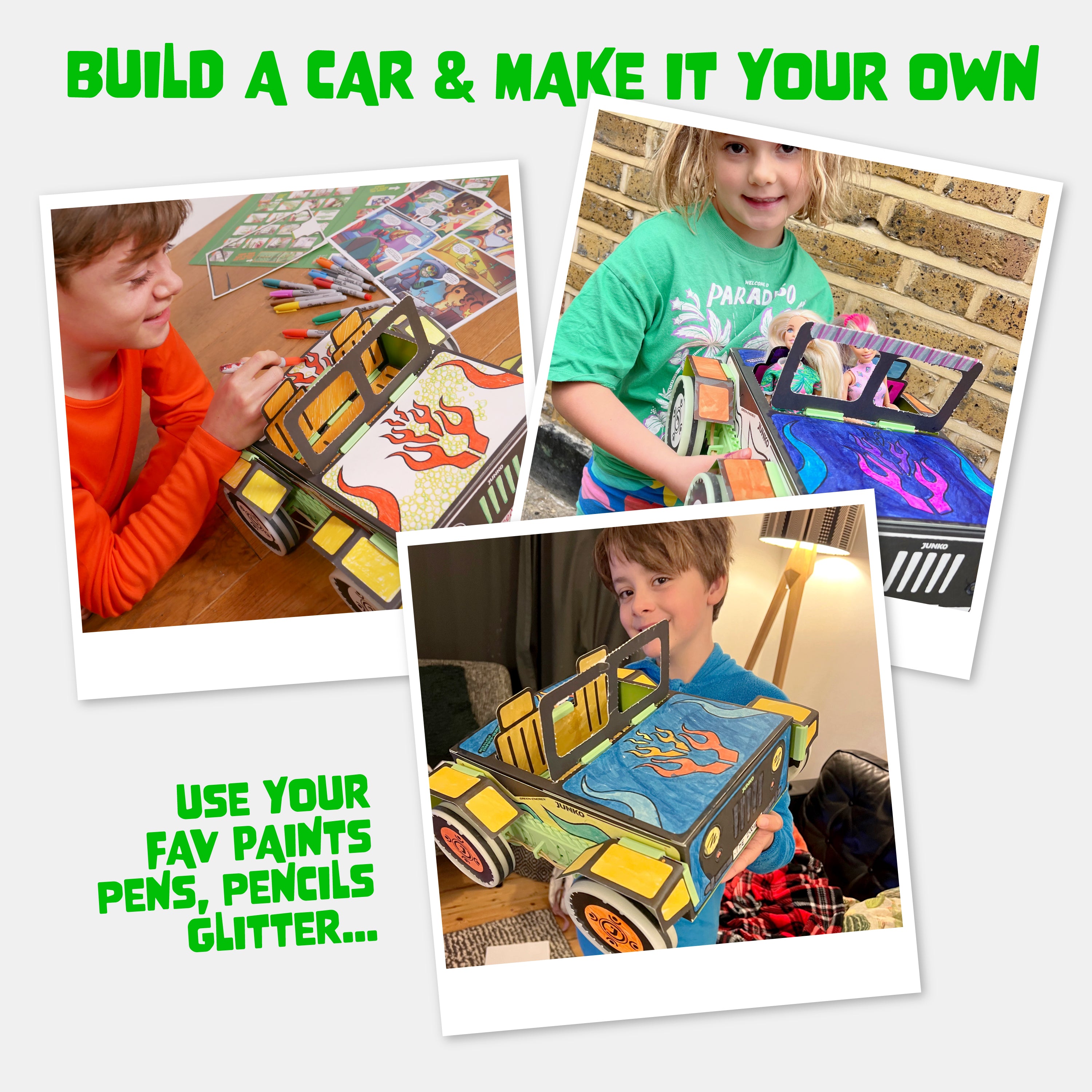 JUNKO Create Your Own Box Car - Zero-Waste Creative Play - ReUse For More Projects!