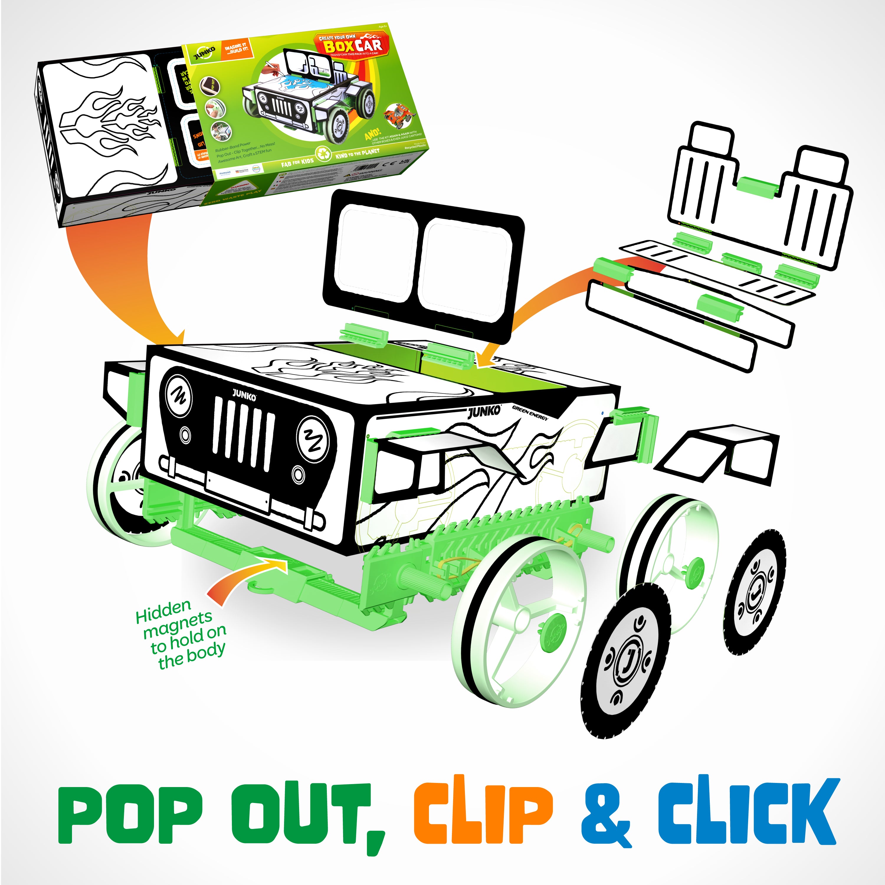 JUNKO Create Your Own Box Car - Zero-Waste Creative Play - ReUse For More Projects!