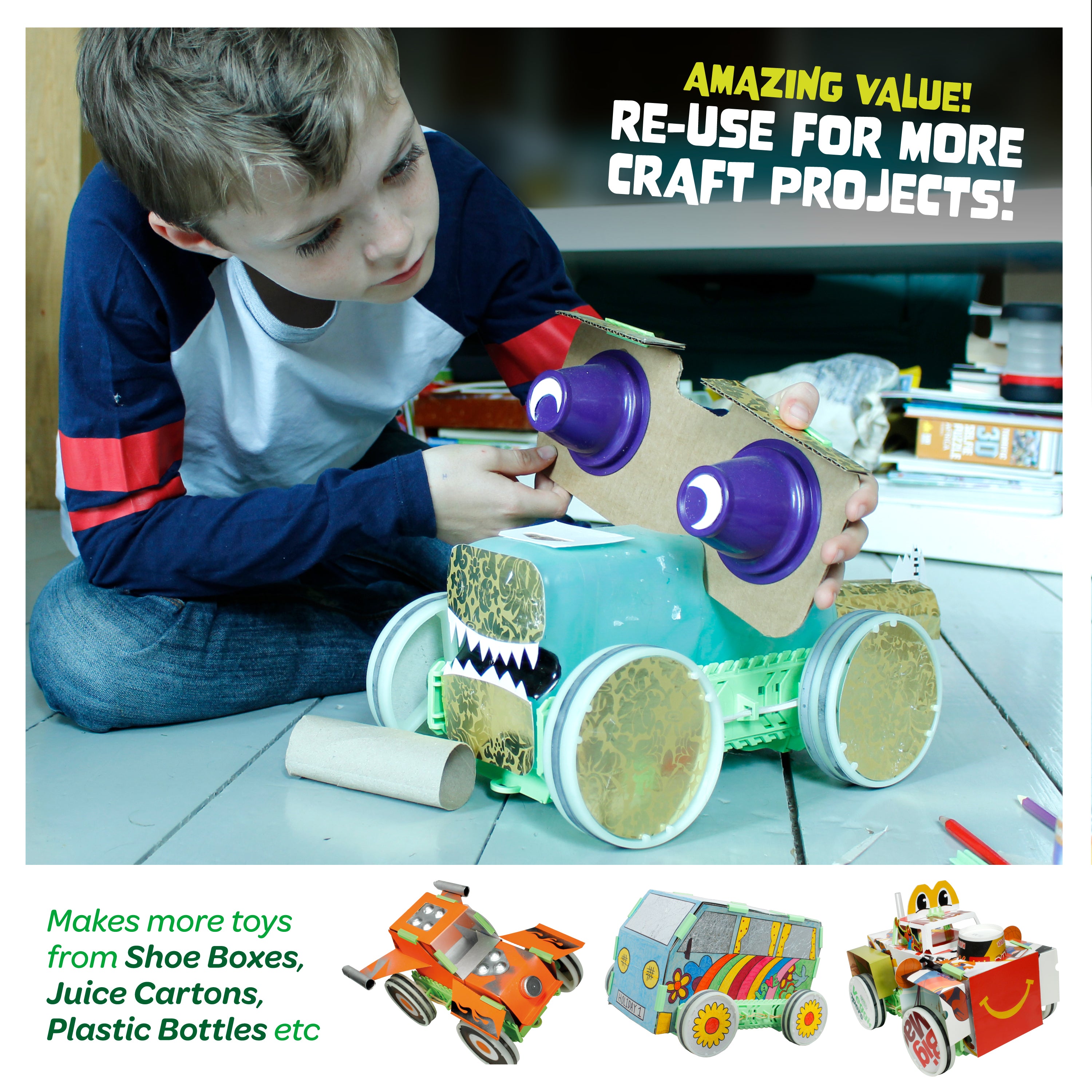 JUNKO Create Your Own Box Car - Zero-Waste Creative Play - ReUse For More Projects!
